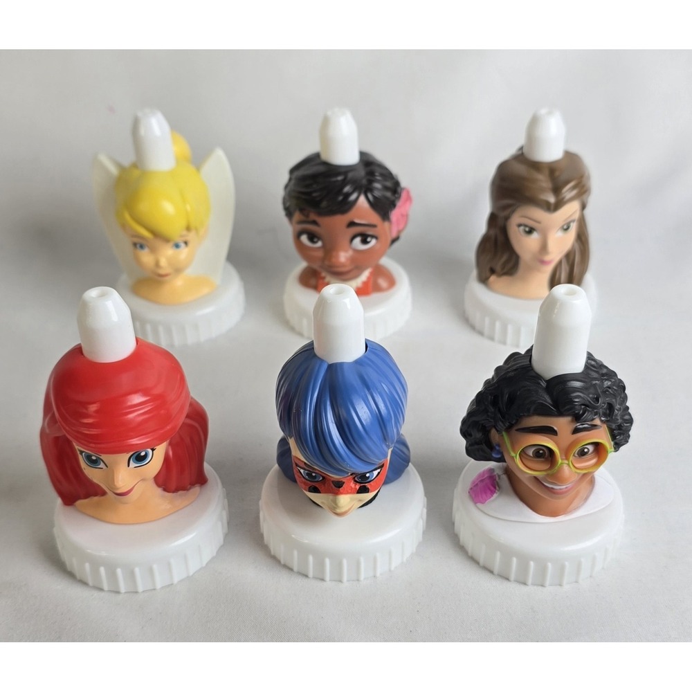 Good 2 Grow Juice Toppers Girls Lot Of 6  Encanto Tinker Bell Bell Ariel